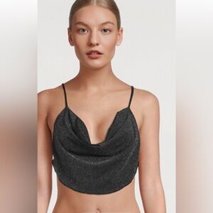 Weworewhat Cowlneck Glitter Bikini Top